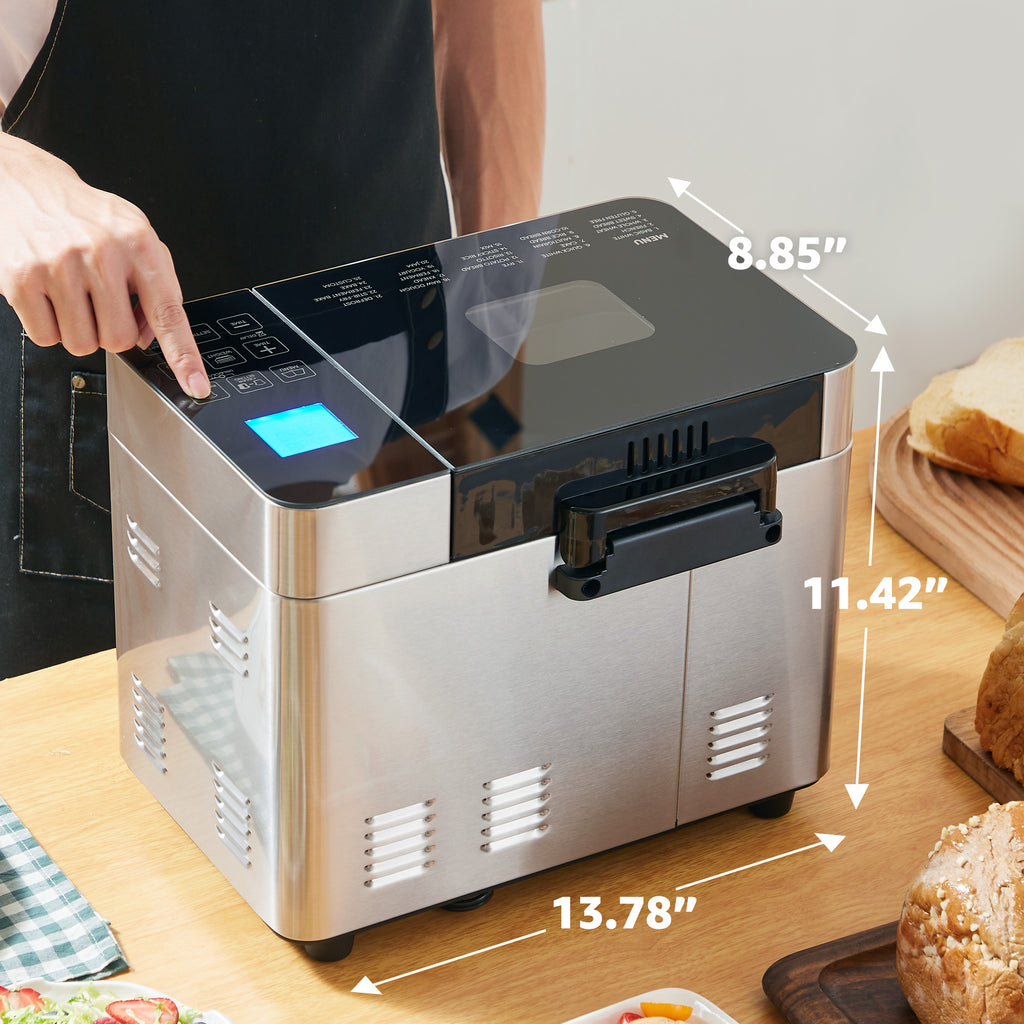2 Lb Programmable Bread Maker Machine, 3 Loaf Sizes, 19 Menu Functions, Stainless Steel