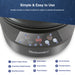 Simple & Easy to Use Simple controls to select functions & adjust to precise temperatures. 1. Bottom Heater Button, 2. Time/Temp Digital Display, 3. Start/Stop Button, 4. Temp Button, 5. Timer Button, 6.Time Indicator, 7. Temp Indicator, 8. Increase Button, 9. Decrease Button. Image showing parts of 5Qt Rapid Air Fryer & Multi-cooker.