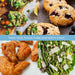 Images of various cooked foods. Toast, broil, bread, bake and warm snack.