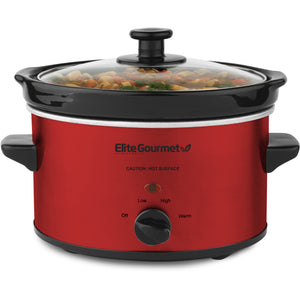 2 Qt. Oval Electric Slow Cooker with Glass Lid (Metallic Red)