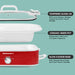 TEMPERED GLASS LID With Lock System, Rubber Gasket and Cool-Touch Handle. CERAMIC INNER POT Dishwasher-Safe with 3.5 Quart Capacity. SLOW COOKER BASE With Temperature Knob and Cool-Touch Handles. Image showing parts of slow cooker