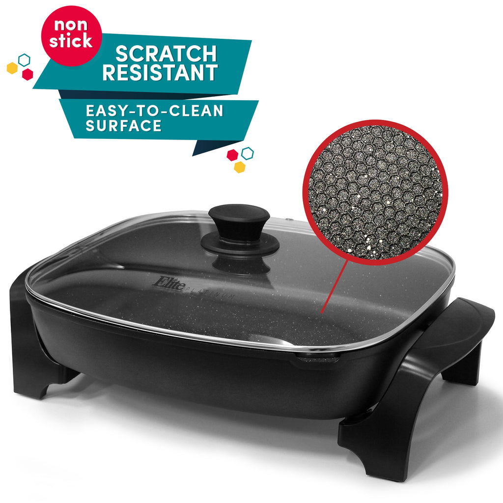 10.5 Qt. Heavy Duty Nonstick Electric Skillet with Glass Lid non stick SCRATCH RESISTANT EASY-TO-CLEAN SURFACE
